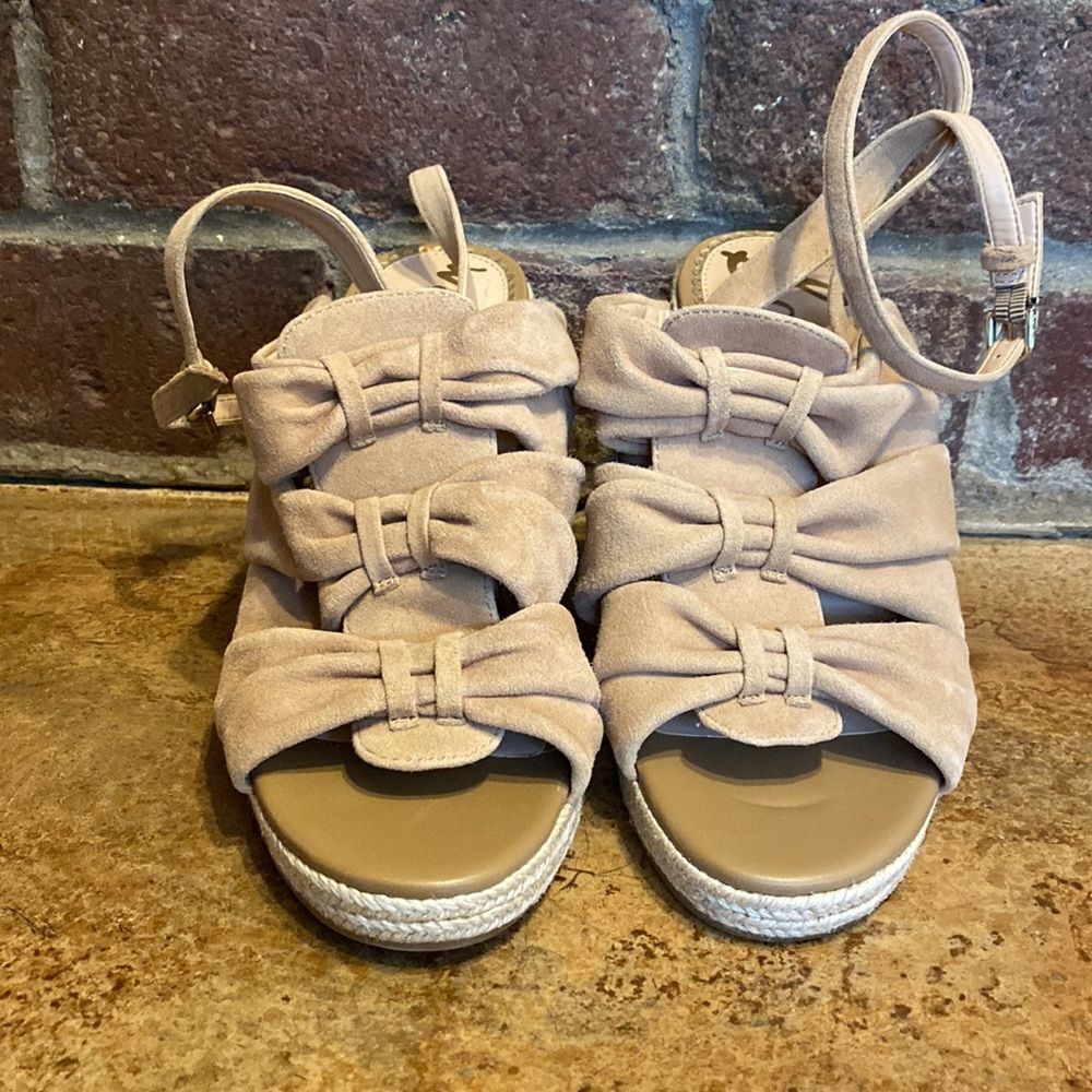 Sam Edelman Women Awan Tan Suede Wedge Open-toe‎ Ankle Strap Sandals - Picture 4 of 8